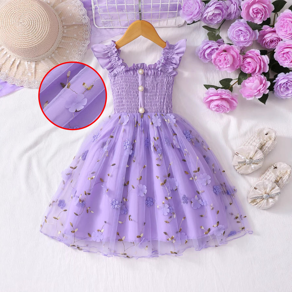 Girls' dress for toddlers and young children, ruffled cami top with mesh skirt