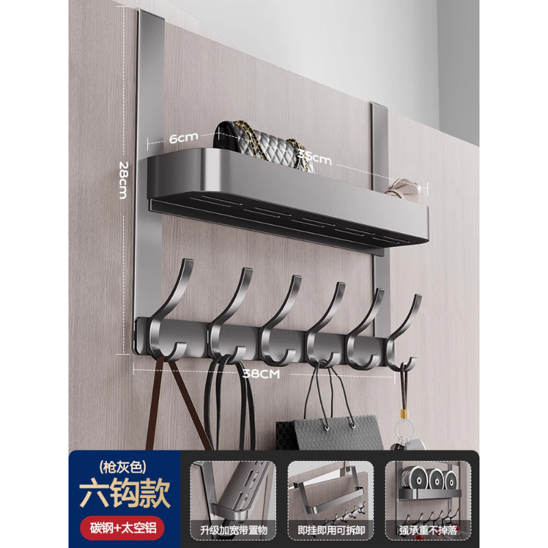 Double-layer clothes hanger behind the door, no need to punch holes, bedroom door hook, door back coat rack, storage rack behind the door