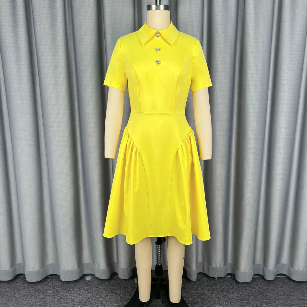 Summer vacation new fashion decorative button dress a-line high waist slimming casual solid color dress