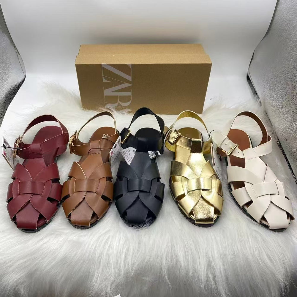 Za2025 spain 2025 big toe sandals women's summer wide fat feet export soft low pure bag heel first layer cowhide