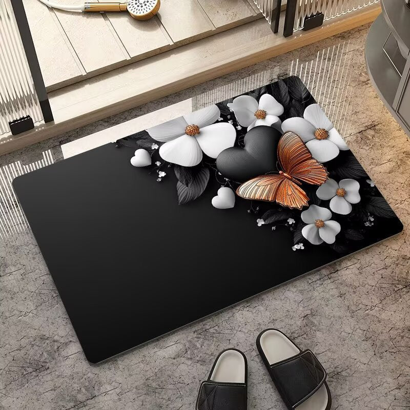 stereo butterfly soft diatom mud kitchen floor mat bathroom door absorbent quick-drying mat non-slip mat bathroom carpet