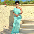 European and american women's clothing  autumn new sweet and fresh one-shoulder high-waisted slimming bodycon maxi dress