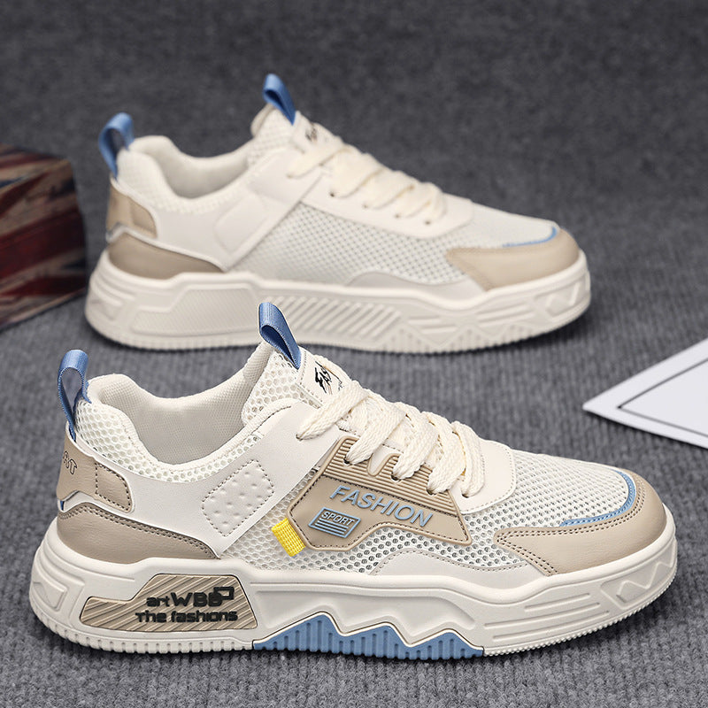 Men's shoes 2026 new spring breathable mesh sneakers versatile casual skate shoes soft sole athletic height increasing white trendy shoes