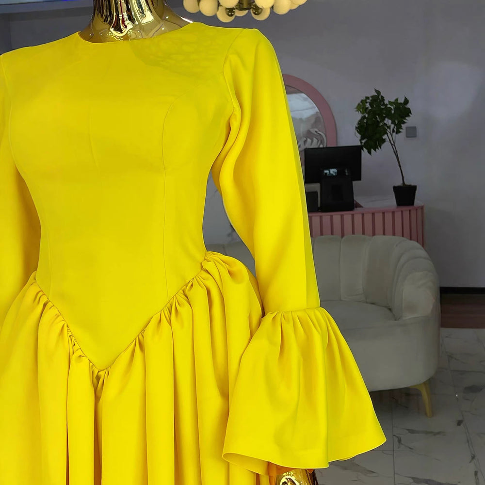 European and american cross-border women's fashion:  summer new arrival - elegant round neck, flared sleeve, high-waisted a-line dress