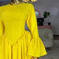 European and american cross-border women's fashion:  summer new arrival - elegant round neck, flared sleeve, high-waisted a-line dress