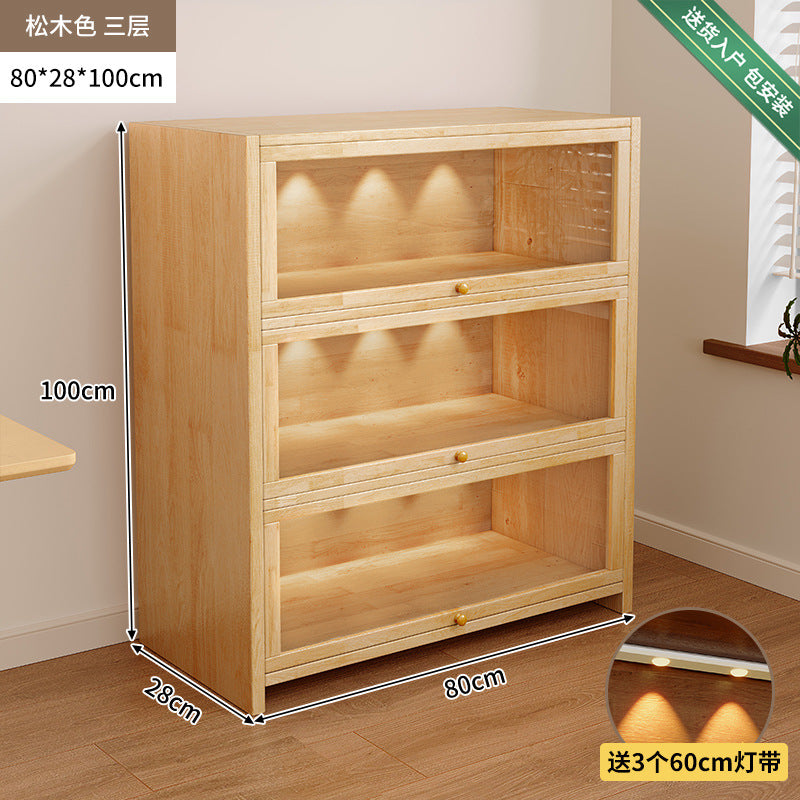 Solid wood dust-proof bookcase integrated against the wall Walnut color storage cabinet Locker Floor storage cabinet Household bookshelf