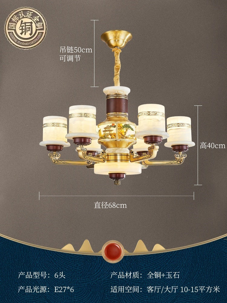 For home house classy chandelier natural jade duplex new lamp zhongshan full copper ancient town new chinoiserie marble