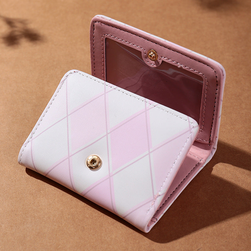 Popular 30% off wallet women's short diamond simple snap button women's postcard driver's license card holder high-end wallet