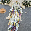 Vacation style printingpatchworkclassy new arrivaldress women's waist slimming look large swing long skirt work clothingelegant skirt
