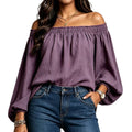 new european and american style independent store: sexy off-the-shoulder elasticated loose long-sleeve shirt
