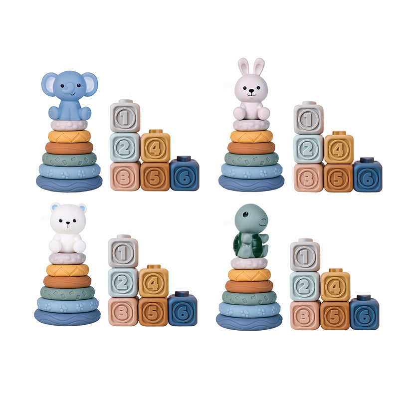 Cross-border  export baby soft glue stacking music baby stacking tower square building block digital cognitive toy