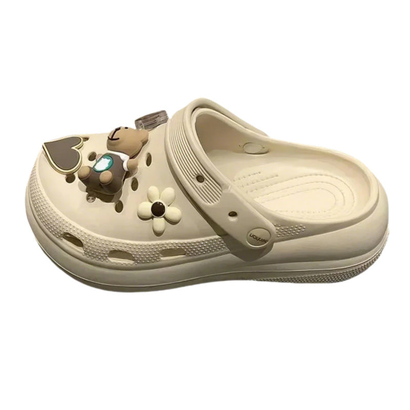 Bone white bouquet puff shoes flower clogs thick sole 6cmclassystereo spring and summer new arrival beach shoes outwear