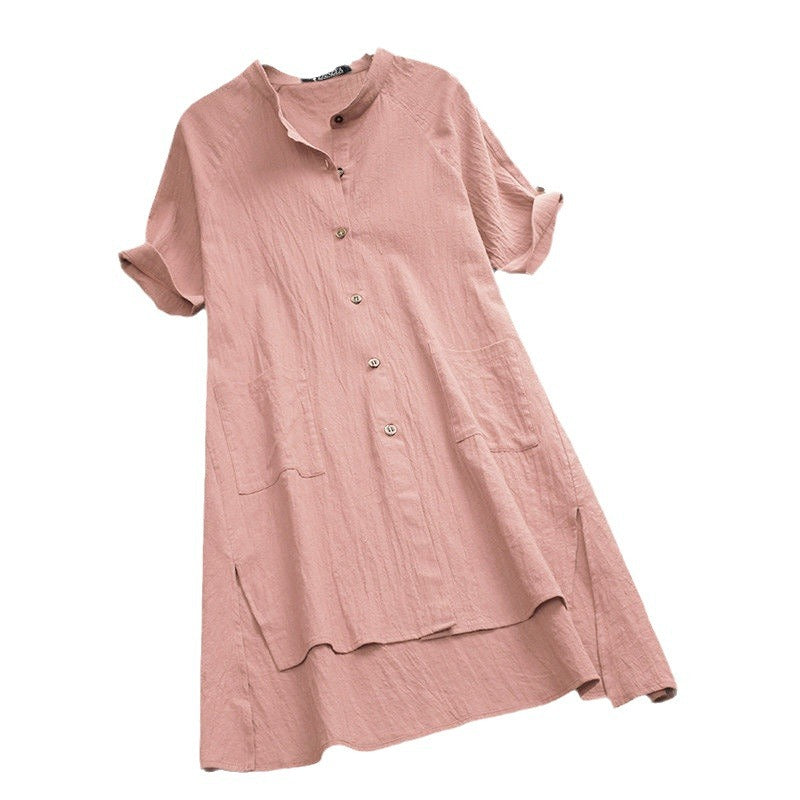 2025 ebay amazon casual women's raglan sleeve button-down pocket cotton linen shirt - new arrival