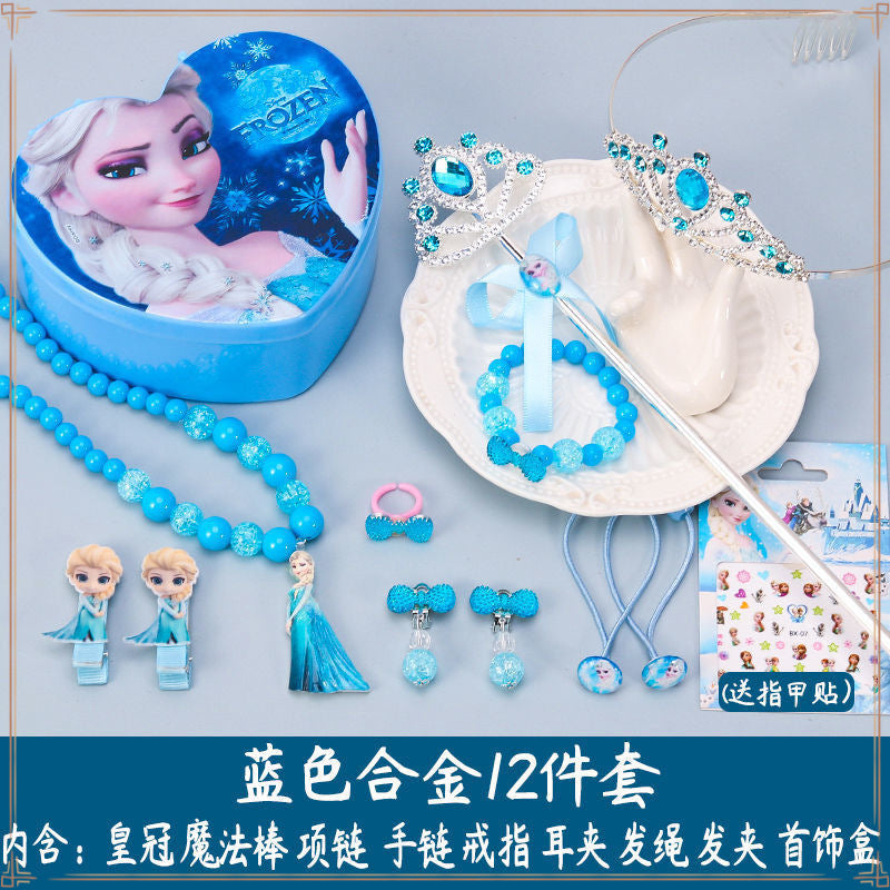 Crown Tiara Children's Little Princess Crown Magic Wand Hair Accessories Set Princess Elsa Necklace Girls Jewelry Box