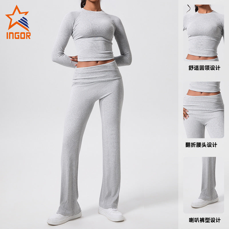 Women's slim-fit yoga outfit: padded, tummy-control, fold-over waist, casual running set - perfect for yoga or everyday wear