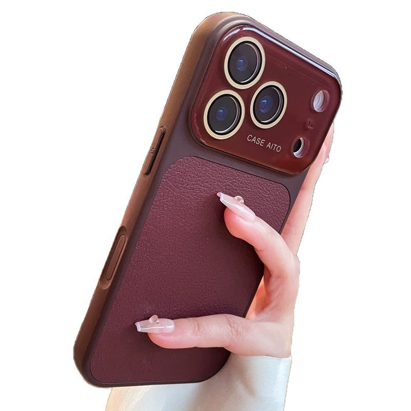Suitable for iphone17pro lens large window lychee leather pattern mobile phone case apple 15 business case lychee pattern