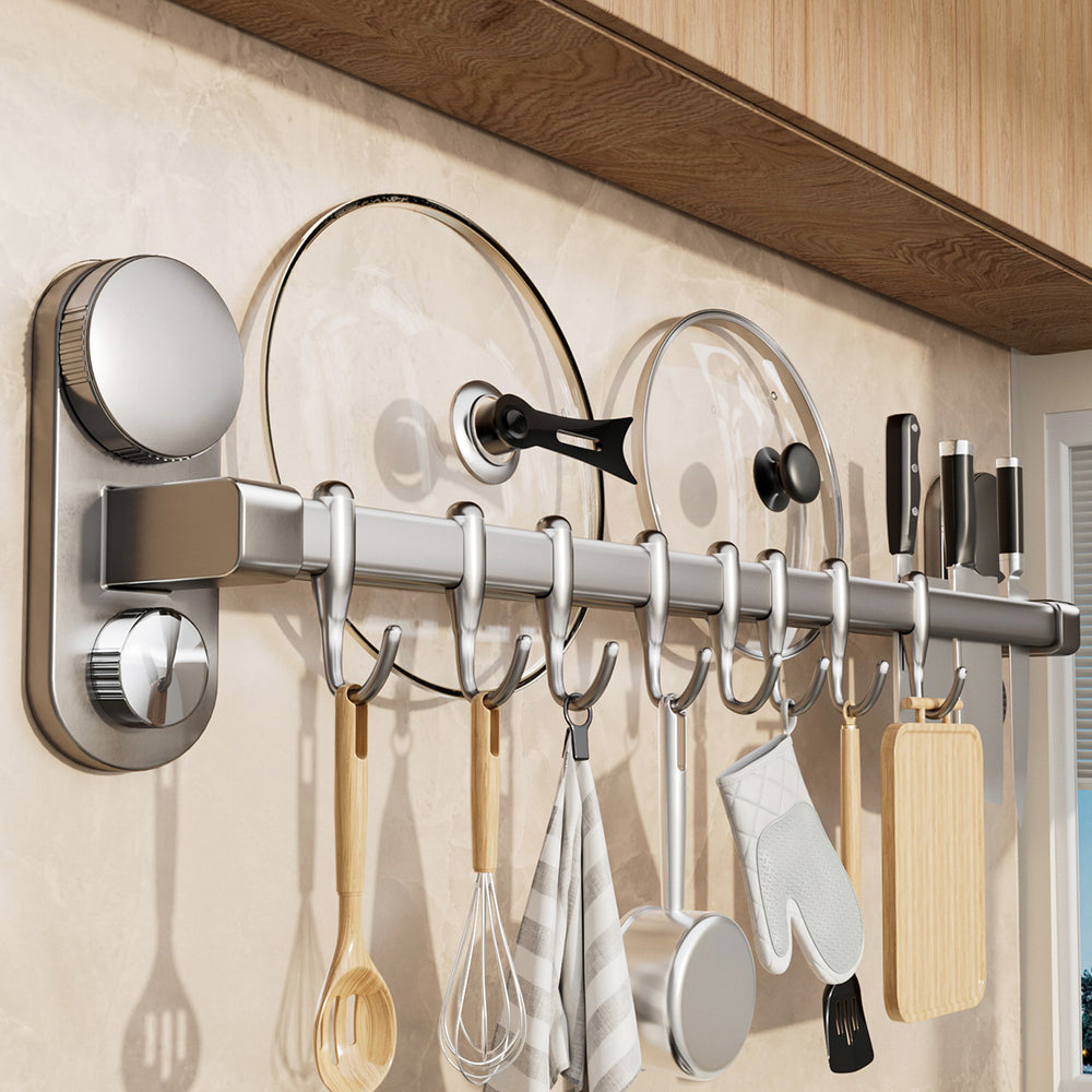 Suction cup kitchen hook, punch-free telescopic hanging rod, pot, spoon, shovel, multi-functional knife holder, wall-mounted storage rack