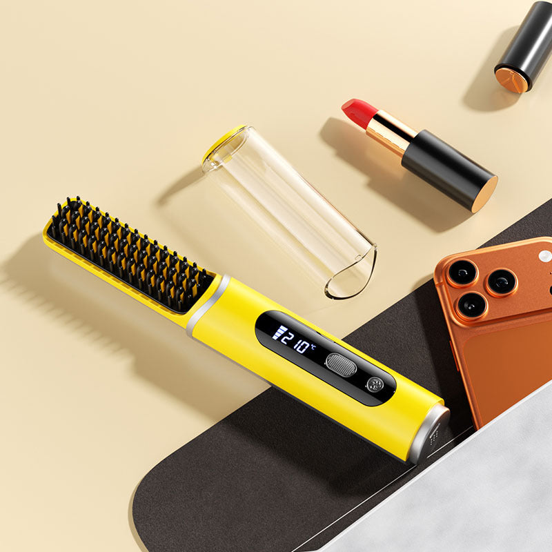 Wireless mini rechargeable hair straightening comb usb model cross-border negative ion portable hair straightening cold air curling comb does not hurt hair