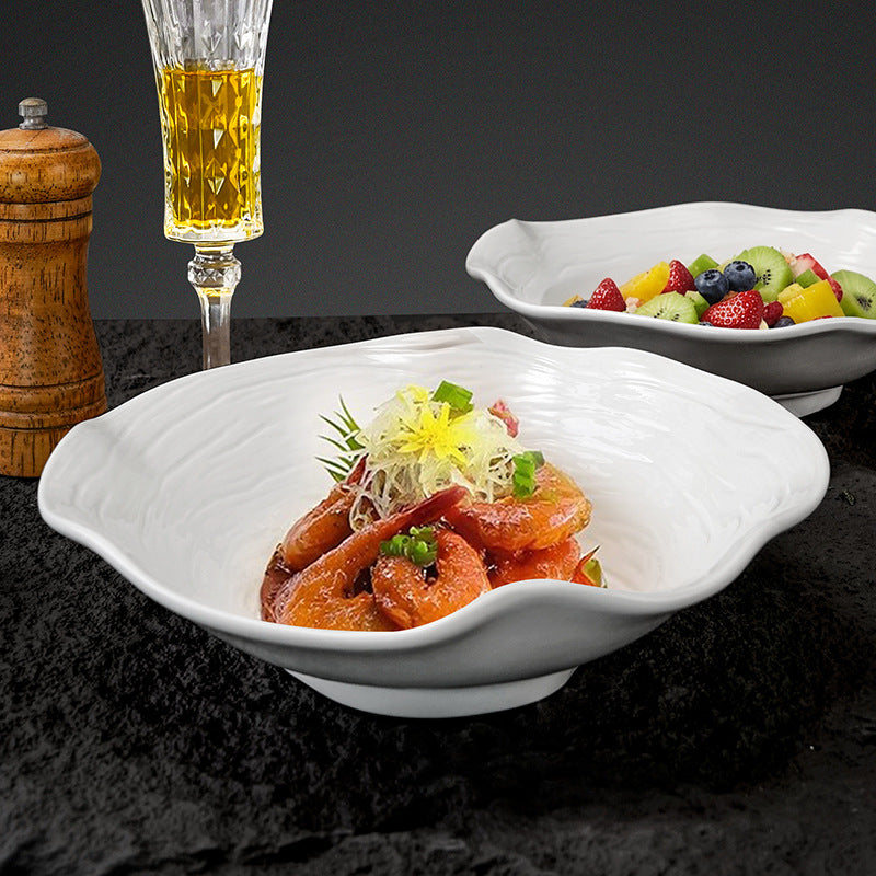 Stylishcasual ceramic special-shaped fruit salad vegetable bowl restaurant hotel for home flower-shaped large bowl ramen bowl soup bowl