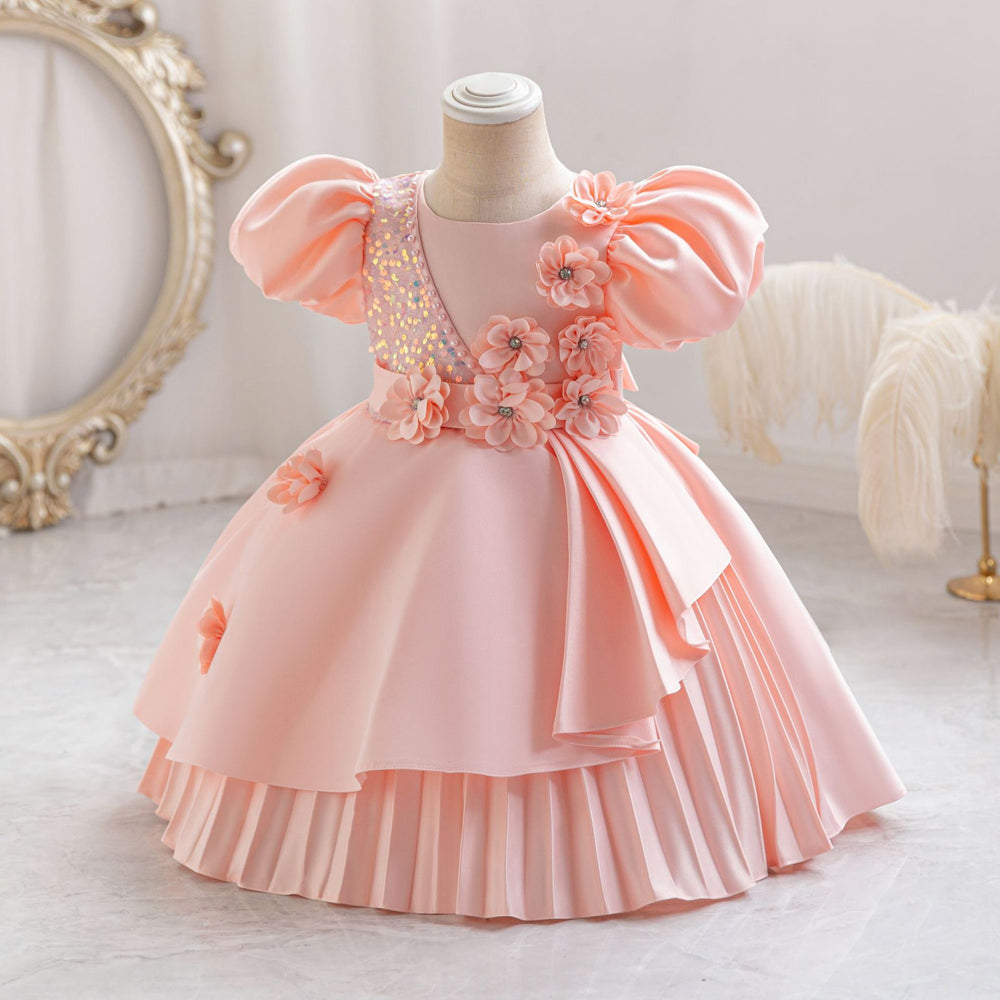 New in stock sequin floral kids' dress - princess style runway dress for girls