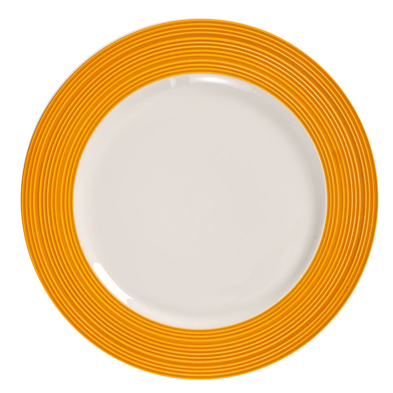 Nordicins striped edge ceramic plate dinner plate western food flat plate for home vegetable plate hotel restaurant dessert plate