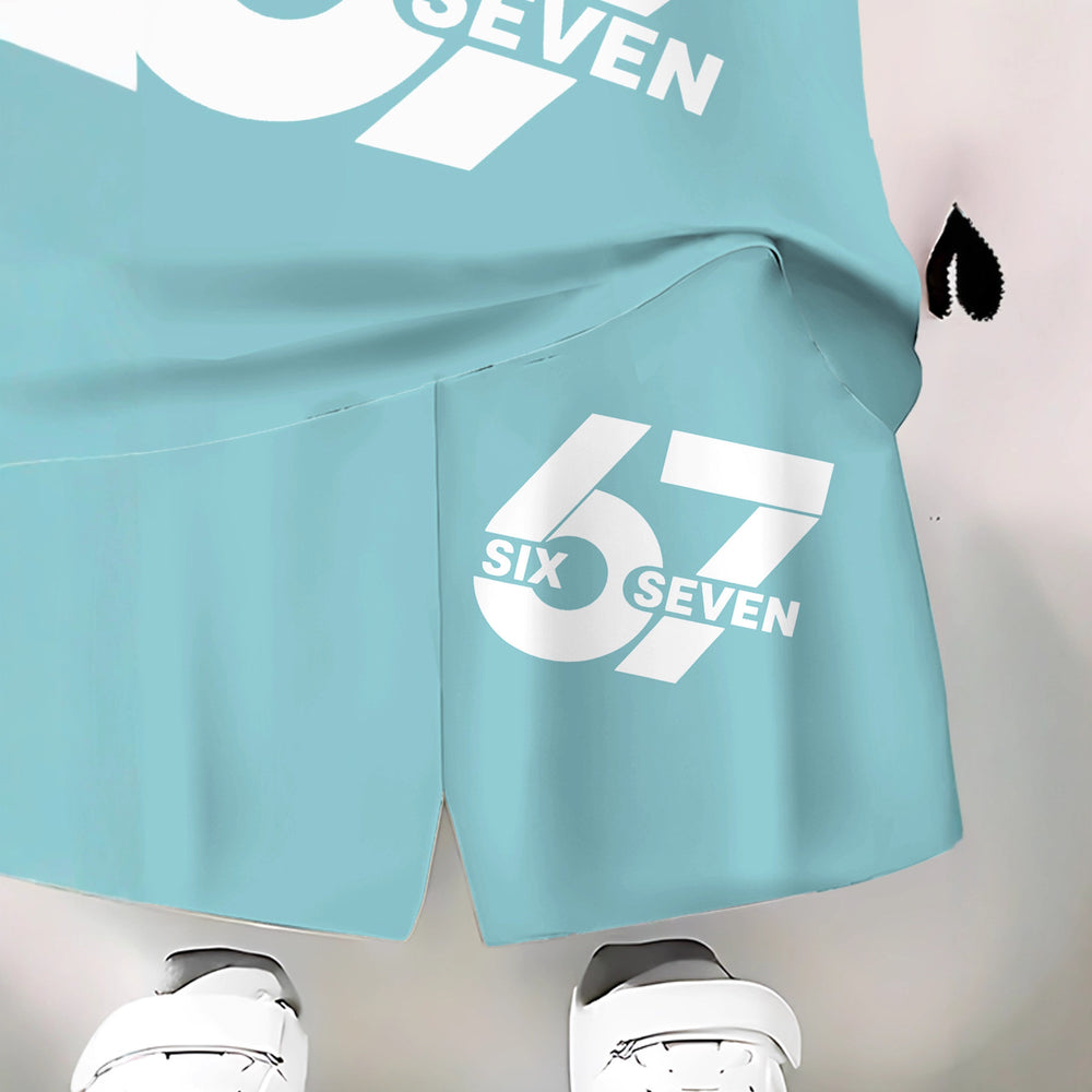 "stylish digital 67 print," perfect for summer wear, boys' outdoor sports t-shirt set