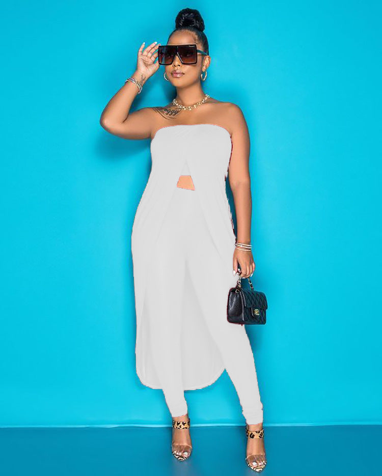 European and american export women's clothing  summer sexy hot girl fashion crop top one-shoulder solid color two-piece pants set