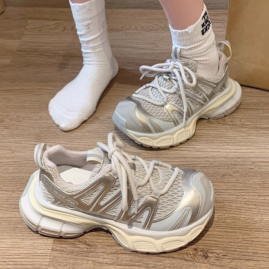 Mesh breathable trendy chunky platform sneakers for women - 2026 summer new arrival, comfortable niche design, street style athletic shoes
