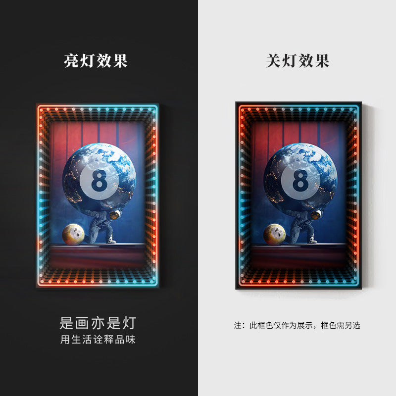 Black eight ball astronaut billiard hall wall decoration painting luminous billiard room hanging painting chess and card club atmosphere light painting