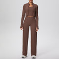pure color brushed tight high-elastic vest wide-leg long three-piece set sports running fitness yoga suit