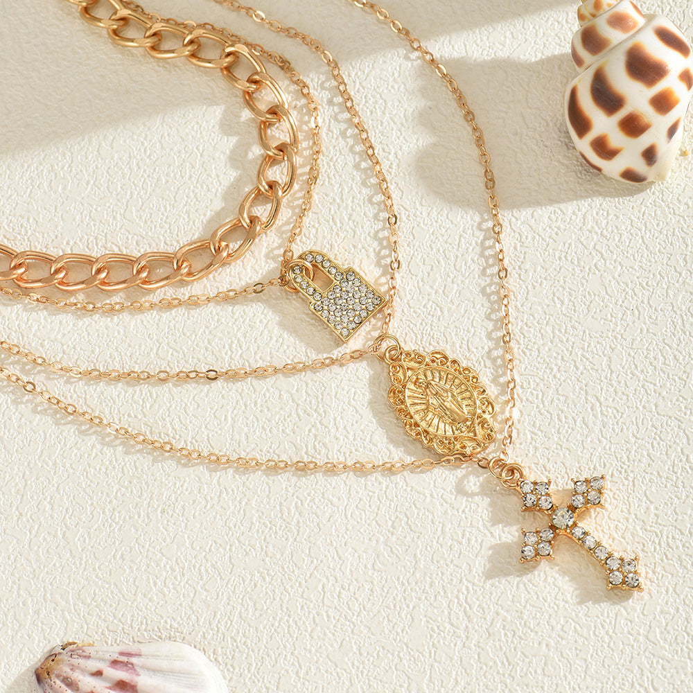 Long cross necklace wholesale fashion cross-border diamond pendant female elegant multi-layer virgin thanksgiving clavicle chain