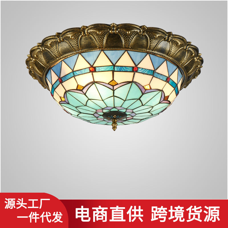 Mediterranean style LED ceiling light bedroom room light Tiffany stained glass entry living room dining room lighting