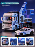 Kids' alloy toy car police car rescue truck large double-decker trailer car model for boys ages 3-6