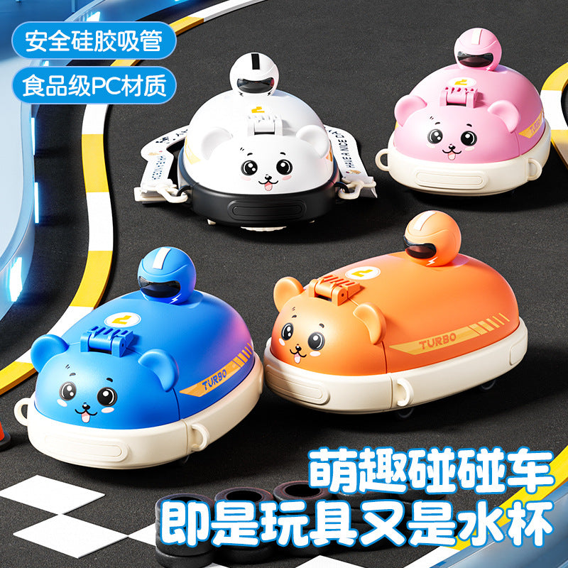 High-value kids' straw plastic water bottle - bumper car toy cup - portable outdoor kids' water bottle - pc material