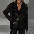 spring/summer new european and american style sequin top, collared long sleeve cardigan, basic cross-border women's blouse jacket