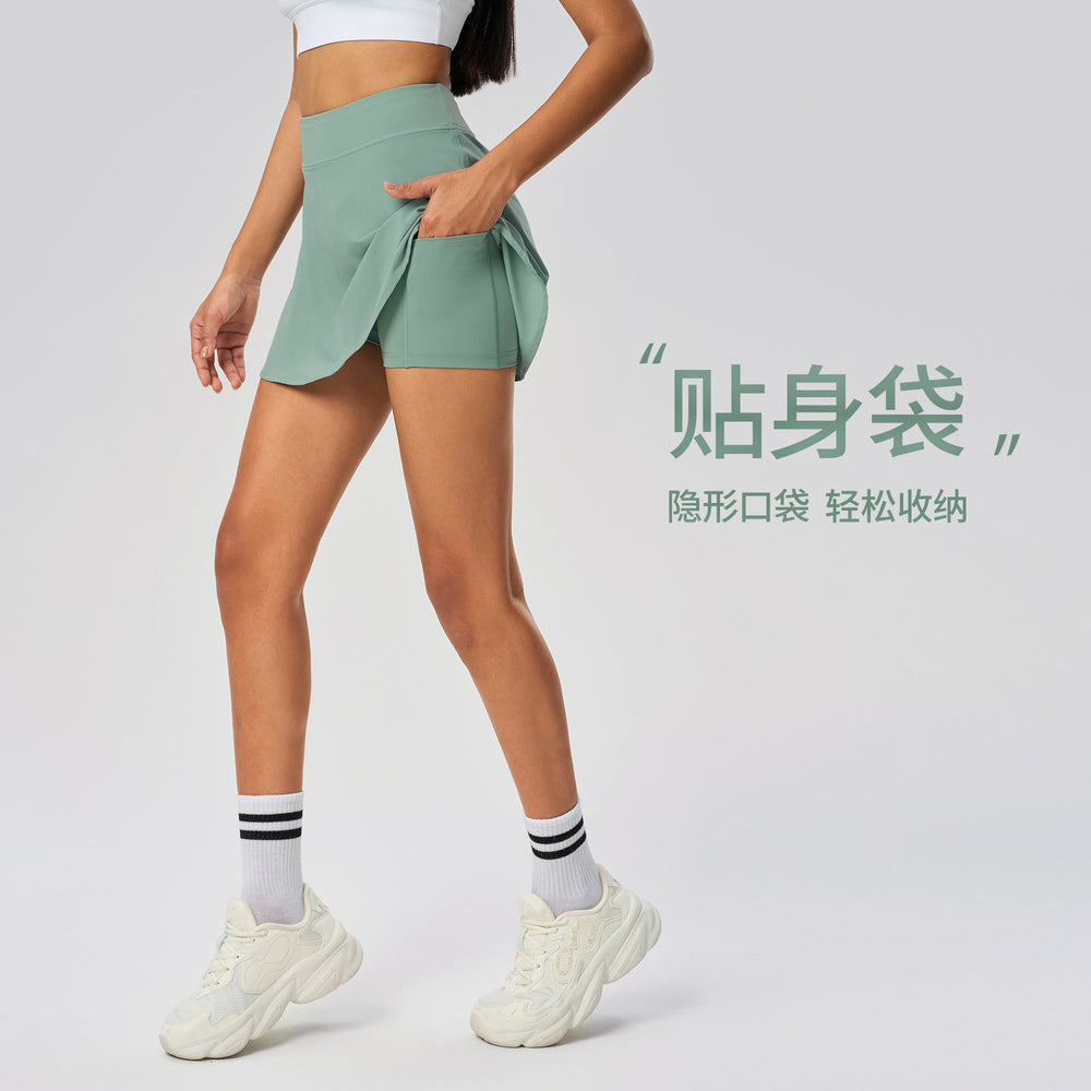 Summer fake two-piece sports skirt for women to cover crotch slimming look lined tennis skirt ice-like quick-drying yoga skirt d25010