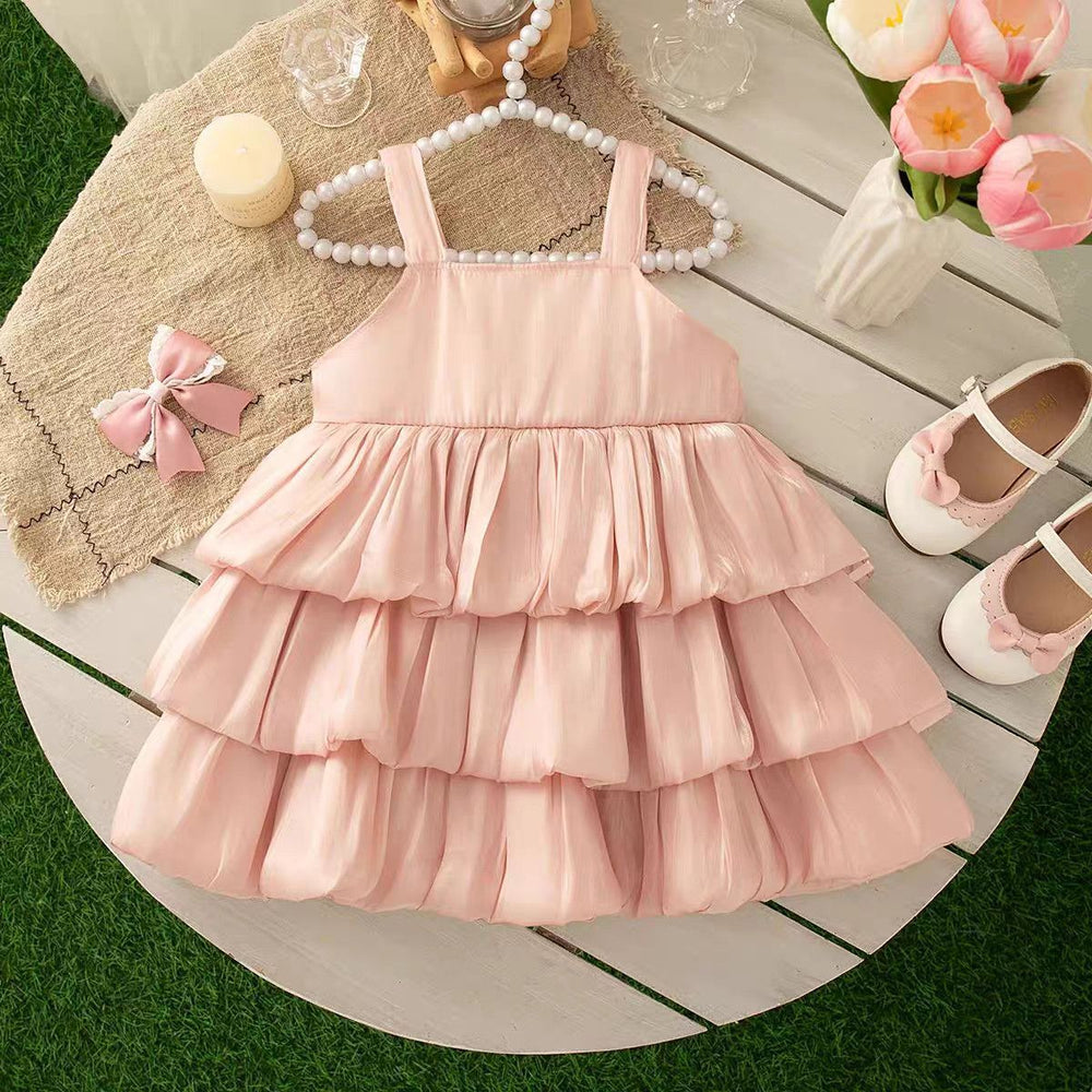 Pink bow tutu dress - girls' summer outfit  - super cute, minimalist, fairy-tale baby sundress