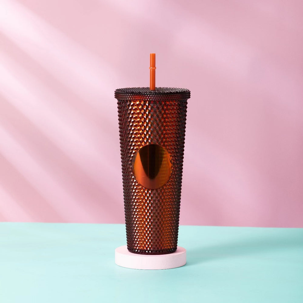Star ⭐️ same style plastic cup durian cup wholesale high-looking straw cup with paper box water cup logo colorful electroplating