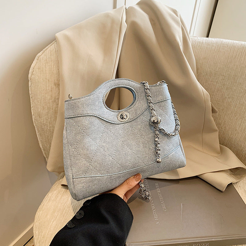 2025 new fashion rhombus embroidered thread bag Xiaoxiangfeng daily women's simple niche chain single shoulder messenger bag