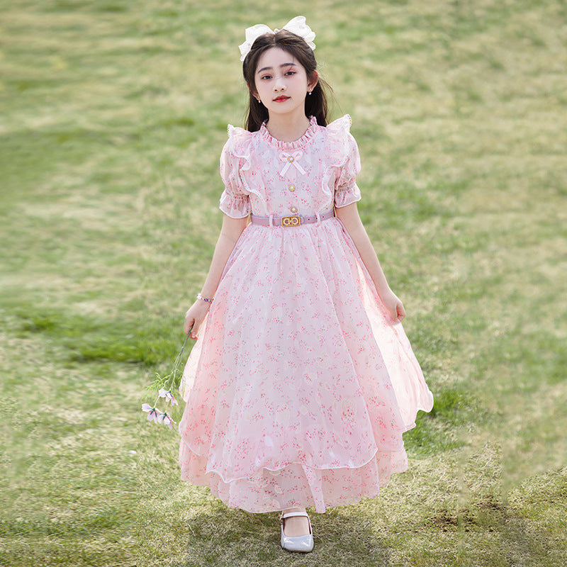 Girls' summer floral maxi dress - new  chiffon beach dress with ruffle hem - in stock
