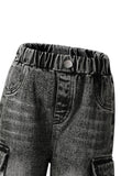 Export kids pants distressed jeans k-style multi-flap pocket pantsloose cool girlstraight-legretroloose pants