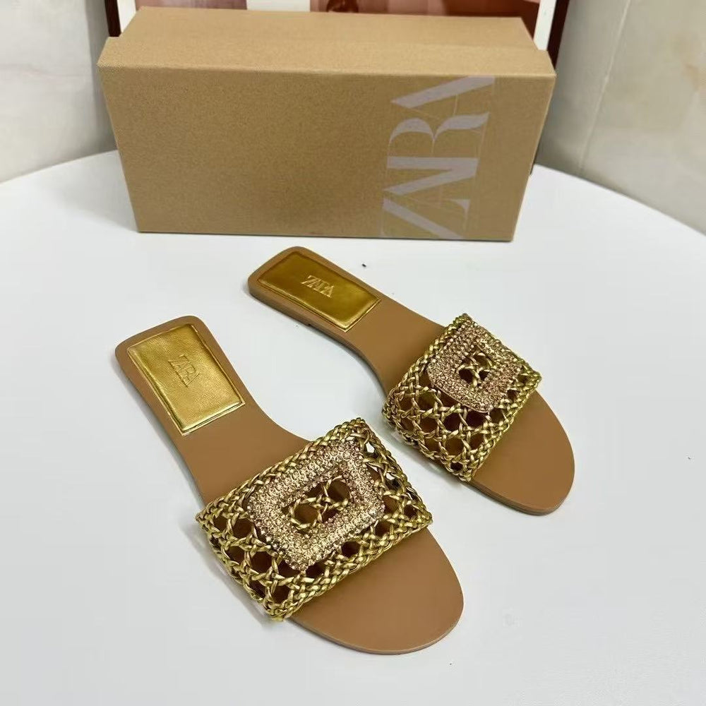 2025 summer new arrival: women's round-toe high heel espadrille sandals - openwork knit, apricot color - wholesale