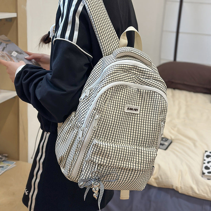 Spring outing high-looking plaid school bag for female junior high school students k-style ins style forest style easiest for match campus simple girl style double