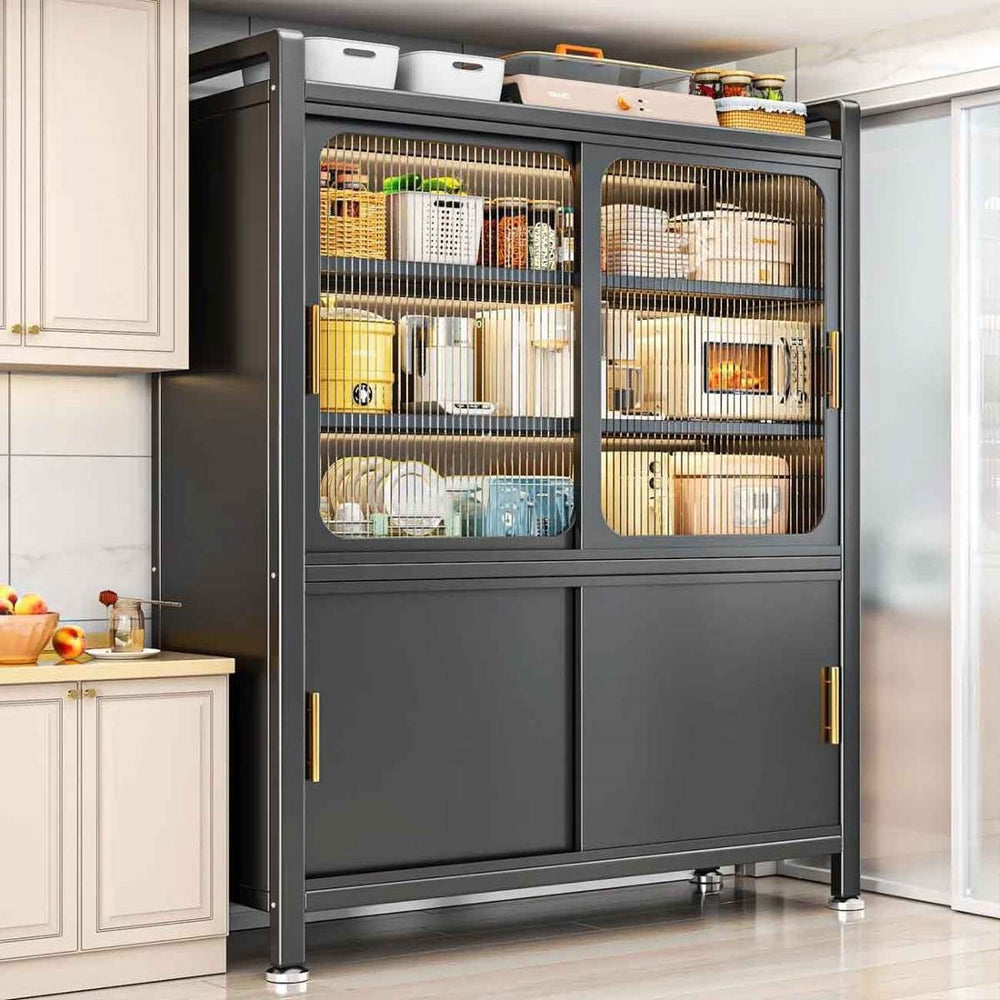 Kitchen storage rack for home pot and bowl storage cabinet multi-layer floor-standing storage sideboard dust-proof sliding door cabinet cupboard