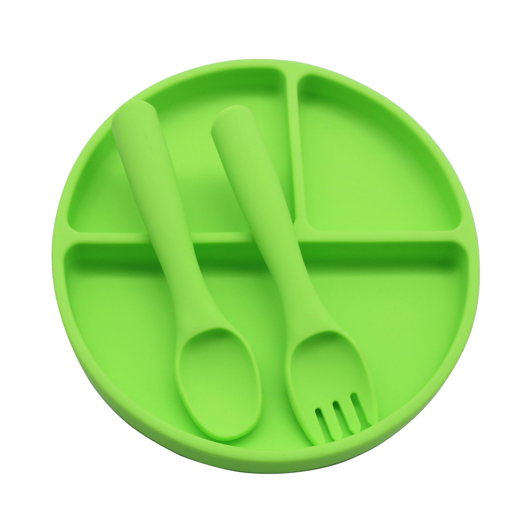 Cross-border wholesale round silicone dinner plate, baby and children's suction cup integrated tableware, learning to eat training grid plate, complementary food bowl