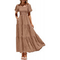 Amazon fashion short-sleeved square neck pleated dresssummernew arrivala-line elegant beach skirt