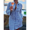 code new arrival  women's original loosestripeslong sleeves lapel dress