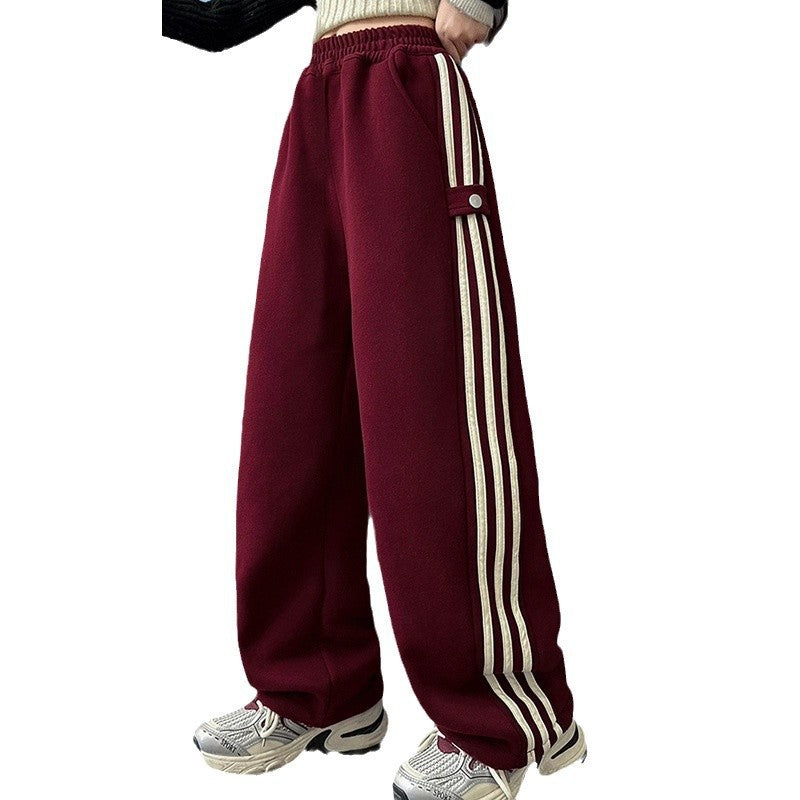 spring/autumn kids' fashion trousers: trendy straight-leg wide-leg pants for girls (mid-to-large size), loose-fit casual striped pants
