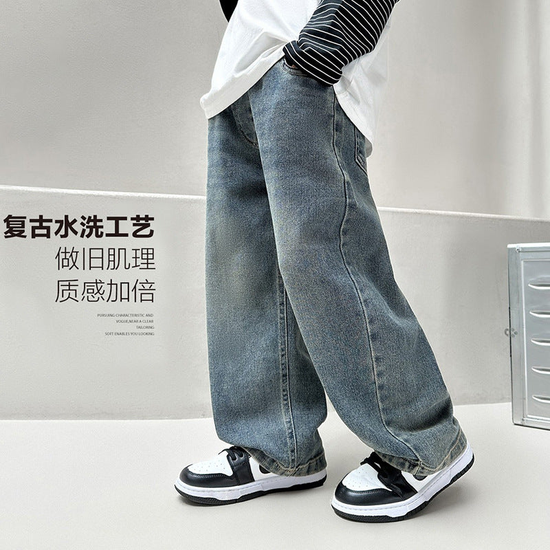 Boys' jeans - autumn collection, spring/autumn style,  new arrivals, mid-to-large size, korean style straight leg & wide leg trousers for kids