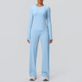 Cloud-feel outdoor casual yoga outfit: long-sleeve t-shirt top & high-waisted wide-leg active wear set for running and fitness